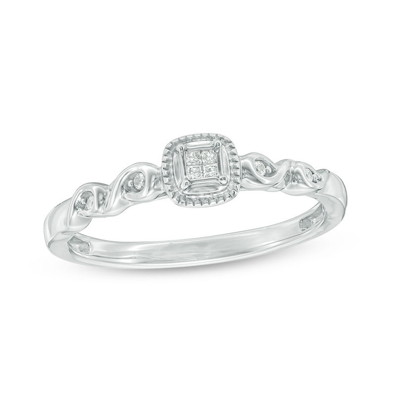 Main Image 1 of 0.04 CT. T.W. Diamond Vintage-Style Promise Ring in Sterling Silver