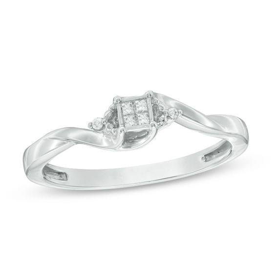 0.04 CT. T.W. Quad Princess-Cut Diamond Promise Ring in Sterling Silver