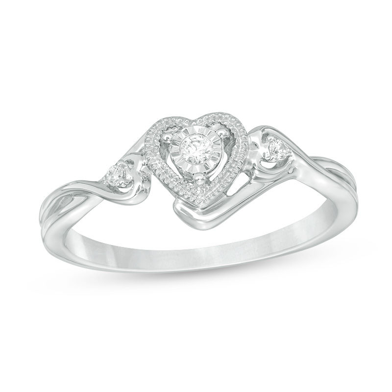 0.04 CT. T.W. Diamond Heart Promise Ring in Sterling Silver | Peoples ...