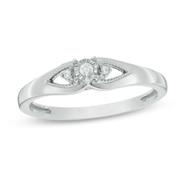 0.04 CT. T.W. Diamond Open Leaf Vintage-Style Promise Ring in Sterling Silver