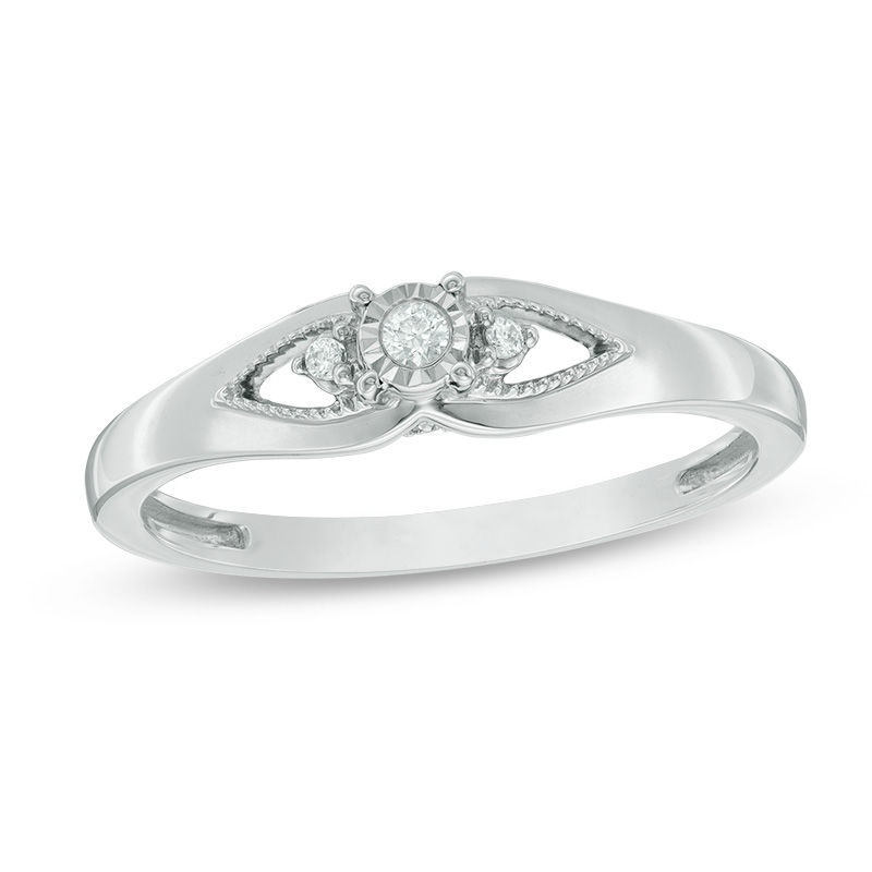 Main Image 1 of 0.04 CT. T.W. Diamond Open Leaf Vintage-Style Promise Ring in Sterling Silver