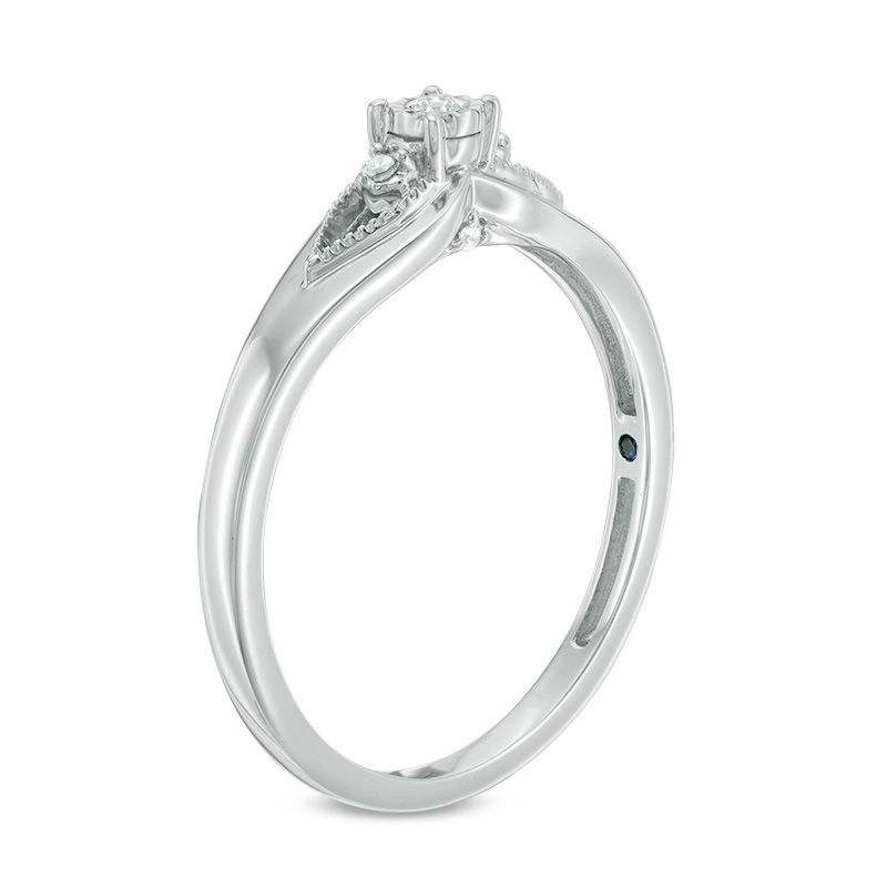 Main Image 2 of 0.04 CT. T.W. Diamond Open Leaf Vintage-Style Promise Ring in Sterling Silver