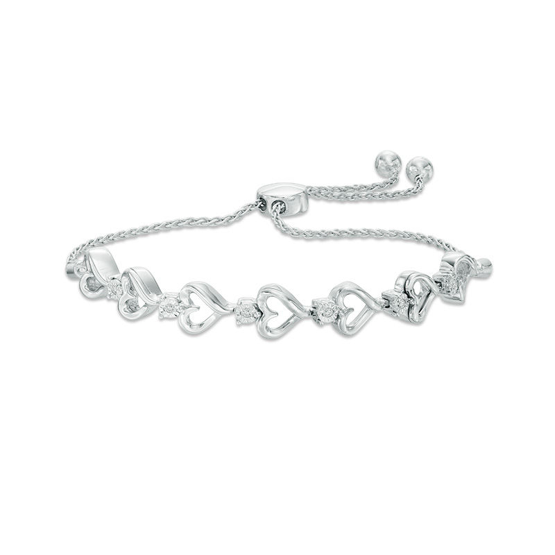 Diamond Accent Heart Bolo Bracelet in Sterling Silver - 9.5"|Peoples Jewellers