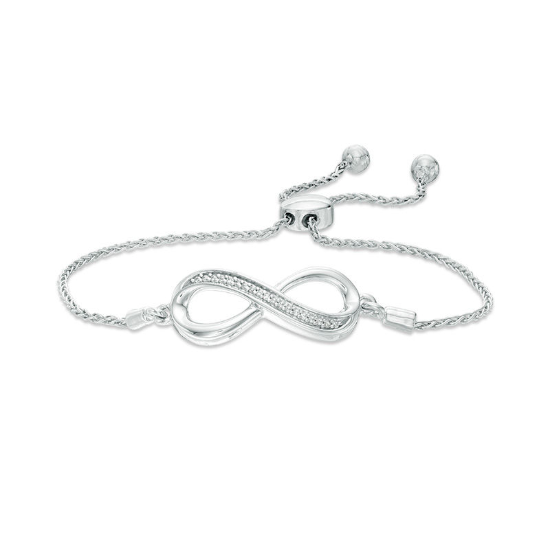 Diamond Accent Sideways Infinity Symbol Bolo Bracelet in Sterling Silver - 9.5"|Peoples Jewellers
