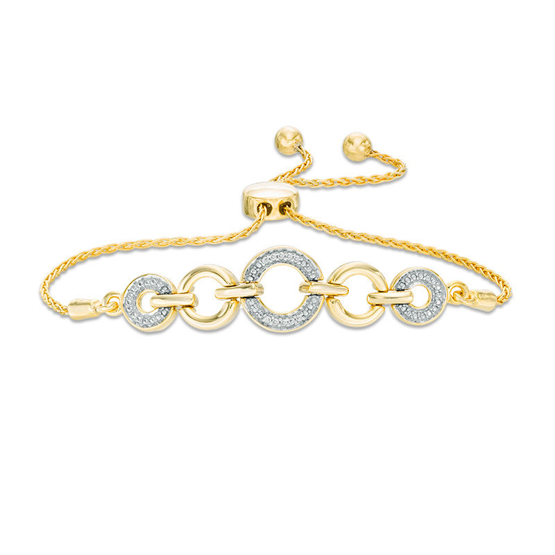 Diamond Accent Alternating Circle Bolo Bracelet in Sterling Silver with 14K Gold Plate - 9.5"|Peoples Jewellers