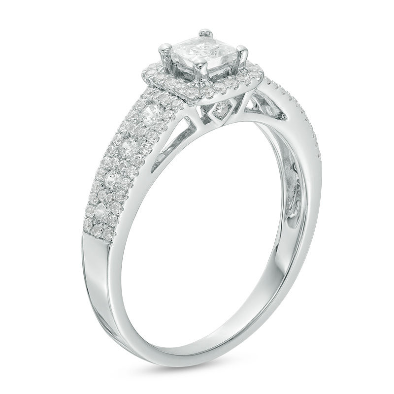 Main Image 2 of 0.85 CT. T.W. Certified Canadian Princess-Cut Diamond Frame Engagement Ring in 14K White Gold (I/I1)