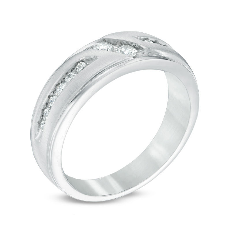 Ever Us™ Men's 0.50 CT. T.W. Two Stone Diamond Satin Slant Band in 14K White Gold