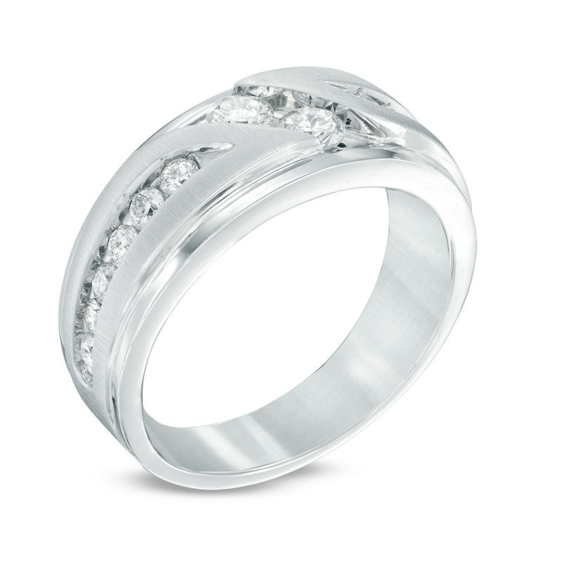 Ever Us™ Men's 1.00 CT. T.W. Two Stone Diamond Satin Slant Band in 14K White Gold