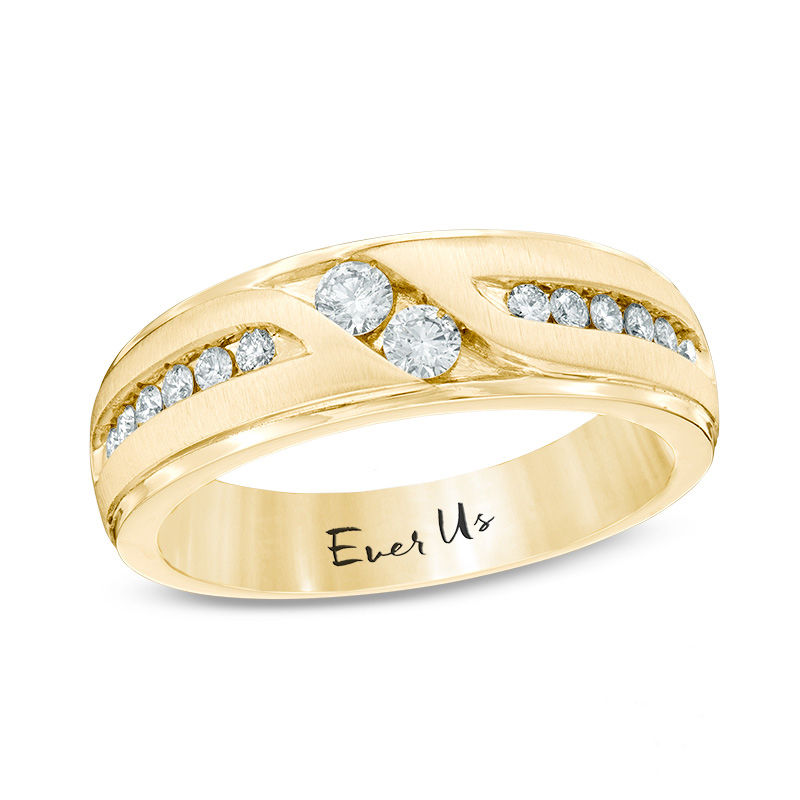 Ever Us™ Men's 0.50 CT. T.W. Two Stone Diamond Satin Slant Band in 14K Gold