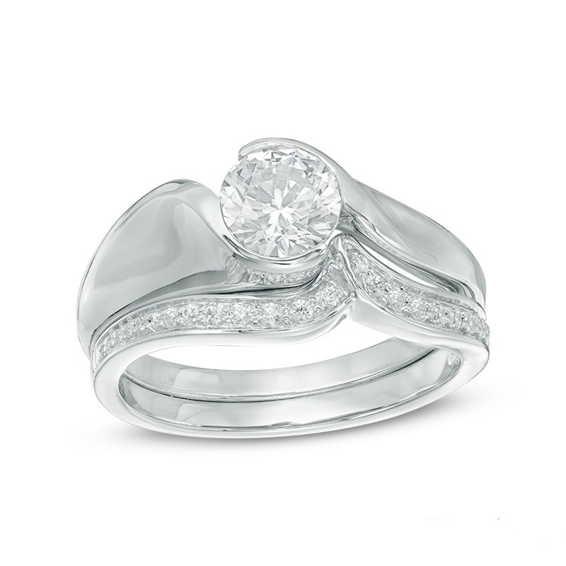 0.87 CT. T.W. Certified Canadian Diamond Swirl Bypass Bridal Set in 14K White Gold (I/I1)|Peoples Jewellers