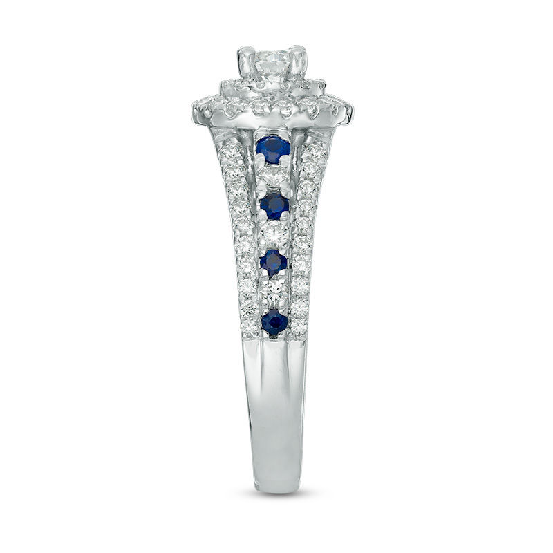 Vera Wang Love Collection 0.80 CT. T.W. Diamond and Blue Sapphire Double Frame Engagement Ring in 14K White Gold