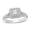 Thumbnail Image 0 of Vera Wang Love Collection 0.58 CT. T.W. Princess-Cut Diamond Double Frame Engagement Ring in 14K White Gold