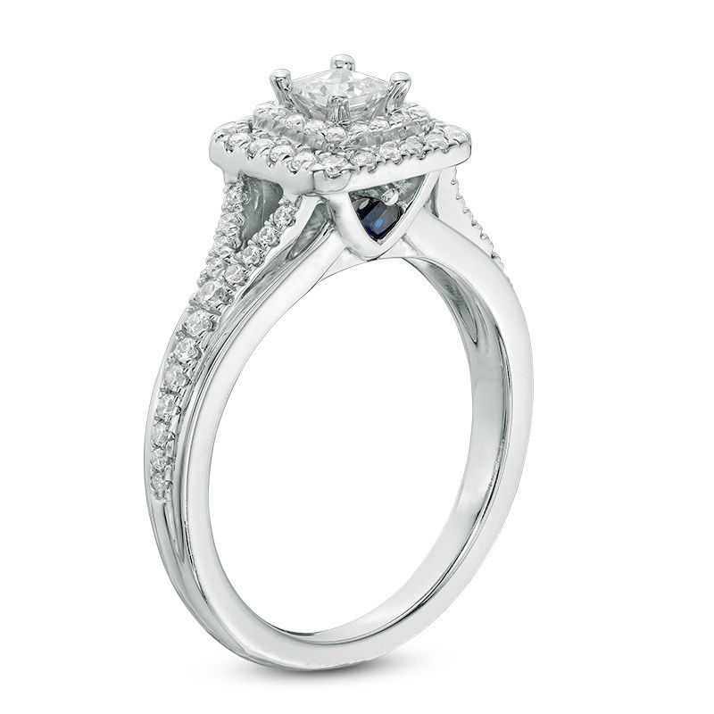 Vera Wang Love Collection 0.58 CT. T.W. Princess-Cut Diamond Double Frame Engagement Ring in 14K White Gold