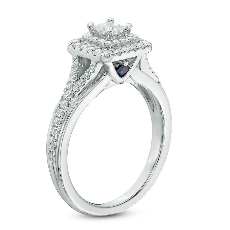 Vera Wang Love Collection 0.58 CT. T.W. Princess-Cut Diamond Double Frame Engagement Ring 14K White Gold