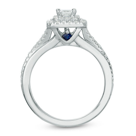 Vera Wang Love Collection 0.58 CT. T.W. Princess-Cut Diamond Double Frame Engagement Ring in 14K White Gold