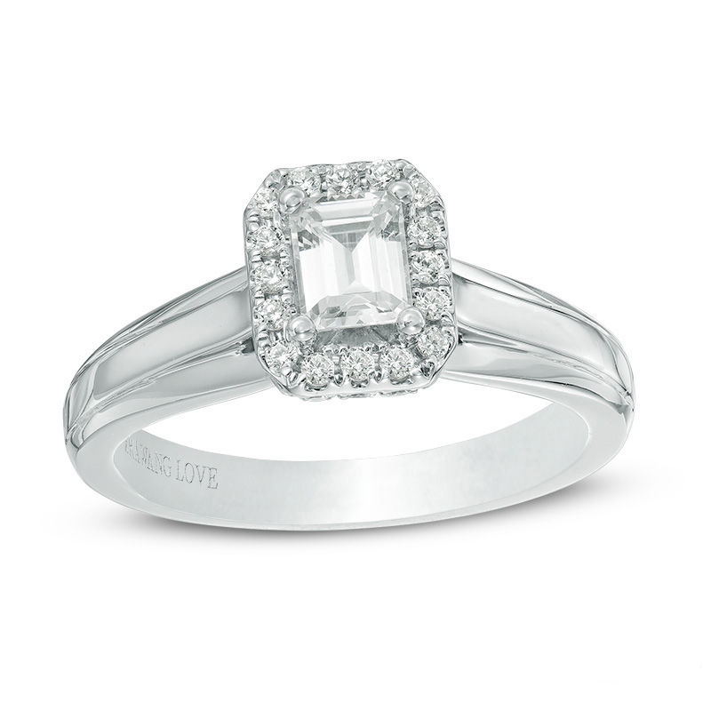 Vera Wang Love Collection 0.70 CT. T.W. Emerald-Cut Diamond Rectangle Frame Engagement Ring in 14K White Gold