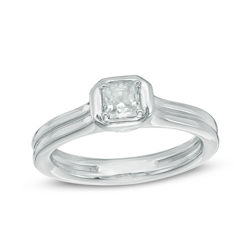 0.45 CT. Certified Princess-Cut Diamond Solitaire Engagement Ring in 14K White Gold (J/I2)