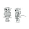 Thumbnail Image 0 of 0.04 CT. T.W. Enhanced Black and White Diamond Owl Stud Earrings in Sterling Silver