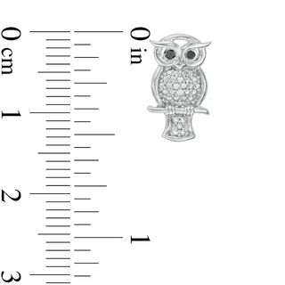 0.04 CT. T.W. Enhanced Black and White Diamond Owl Stud Earrings in Sterling Silver