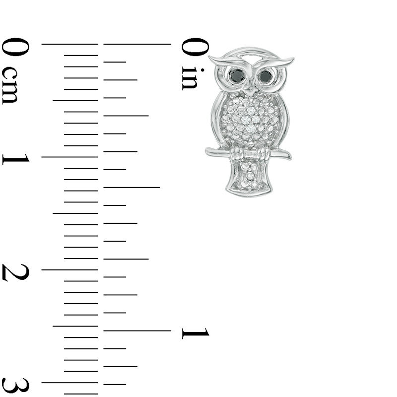 0.04 CT. T.W. Enhanced Black and White Diamond Owl Stud Earrings in Sterling Silver