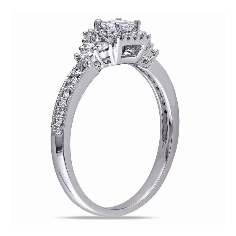 Main Image 2 of 0.50 CT. T.W. Princess-Cut Diamond Frame Tri-Sides Vintage-Style Ring in 14K White Gold