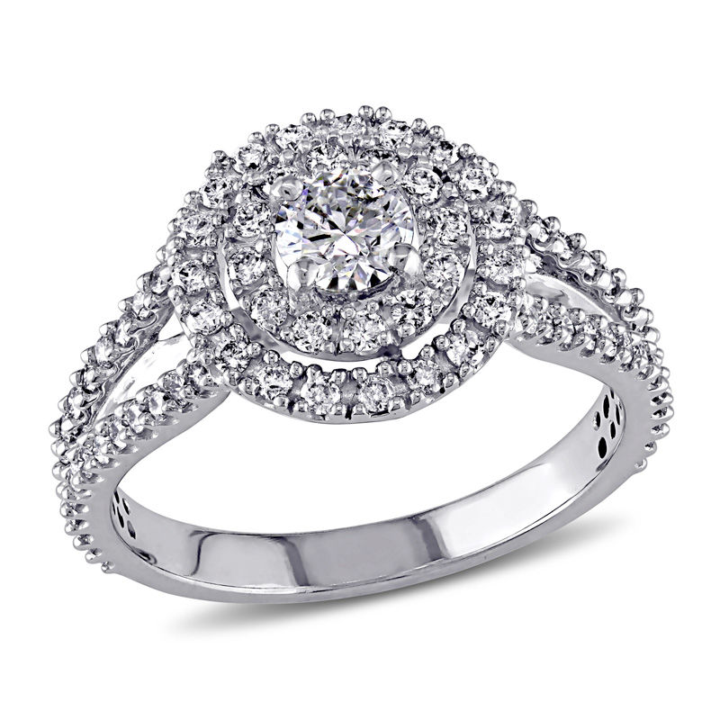 0.98 CT. T.W. Diamond Double Frame Engagement Ring in 14K White Gold