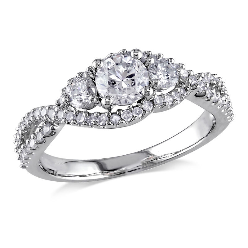 0.99 CT. T.W. Diamond Three Stone Twist Engagement Ring in 14K White Gold|Peoples Jewellers