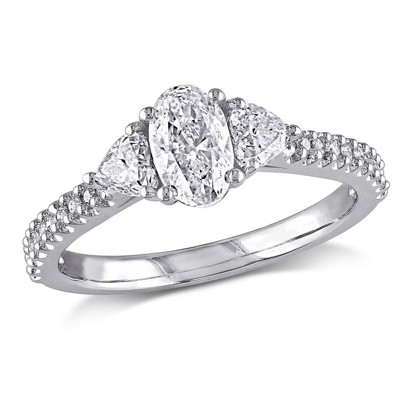 1.09 CT. T.W. Oval Diamond Three Stone Engagement Ring in 14K White Gold|Peoples Jewellers