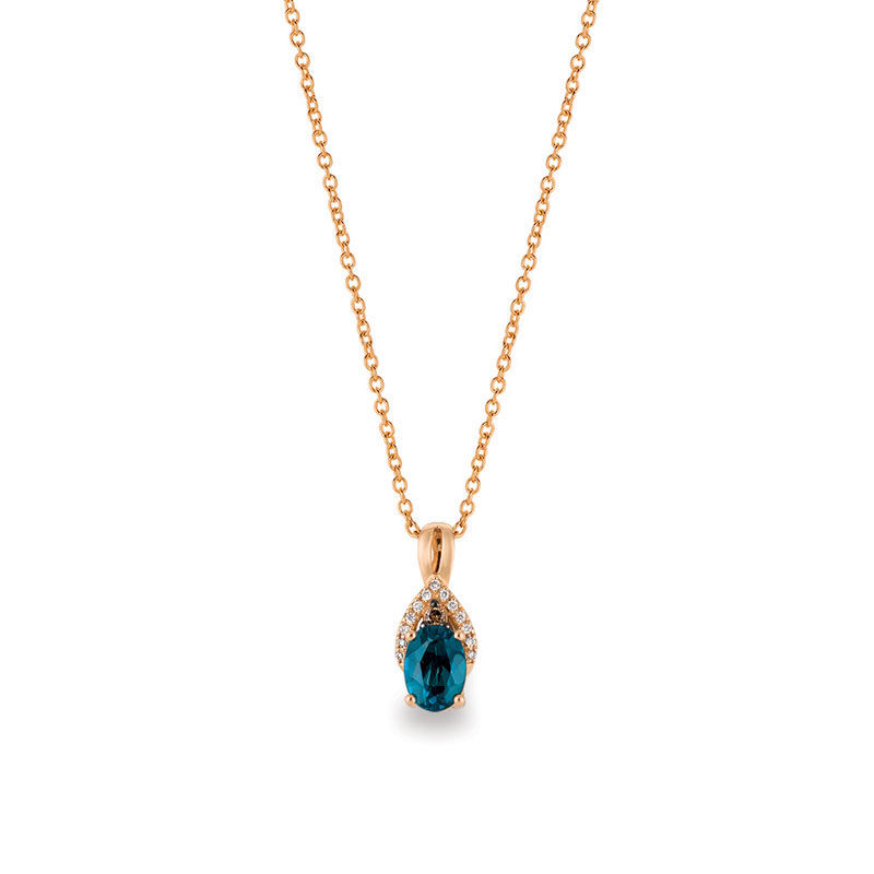 Le Vian® Deep Sea Blue Topaz™ and Diamond Accent Wishbone Pendant in 14K Strawberry Gold™