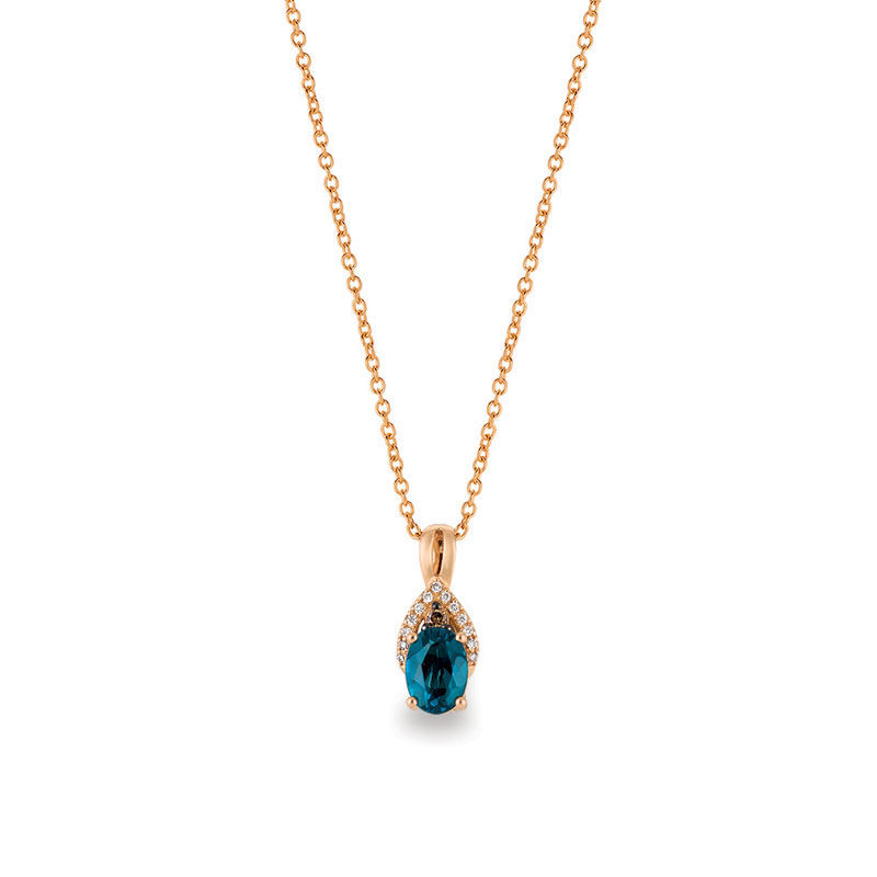 Le Vian® Deep Sea Blue Topaz™ and Diamond Accent Wishbone Pendant in 14K Strawberry Gold™|Peoples Jewellers