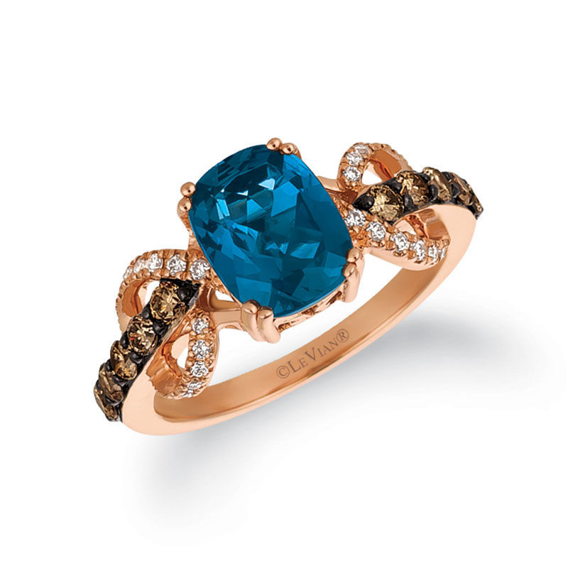 Le Vian® Deep Sea Blue Topaz™ and 0.51 CT. T.W. Diamond Bow Ring in 14K Strawberry Gold™