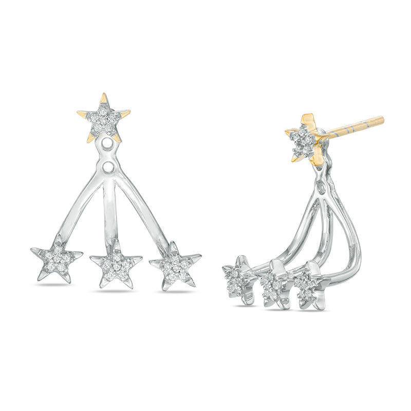 Main Image 1 of 0.15 CT. T.W. Diamond Star Front/Back Earrings in Sterling Silver and 10K Gold