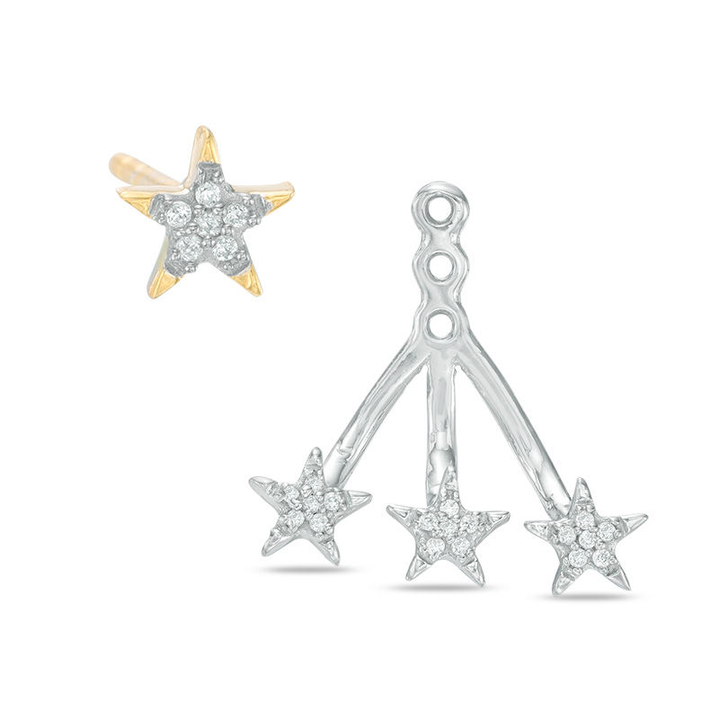 Main Image 2 of 0.15 CT. T.W. Diamond Star Front/Back Earrings in Sterling Silver and 10K Gold