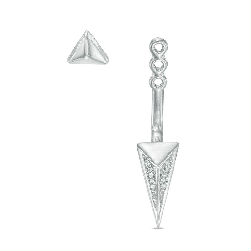 Main Image 2 of 0.04 CT. T.W. Diamond Pyramid Front/Back Earrings in Sterling Silver