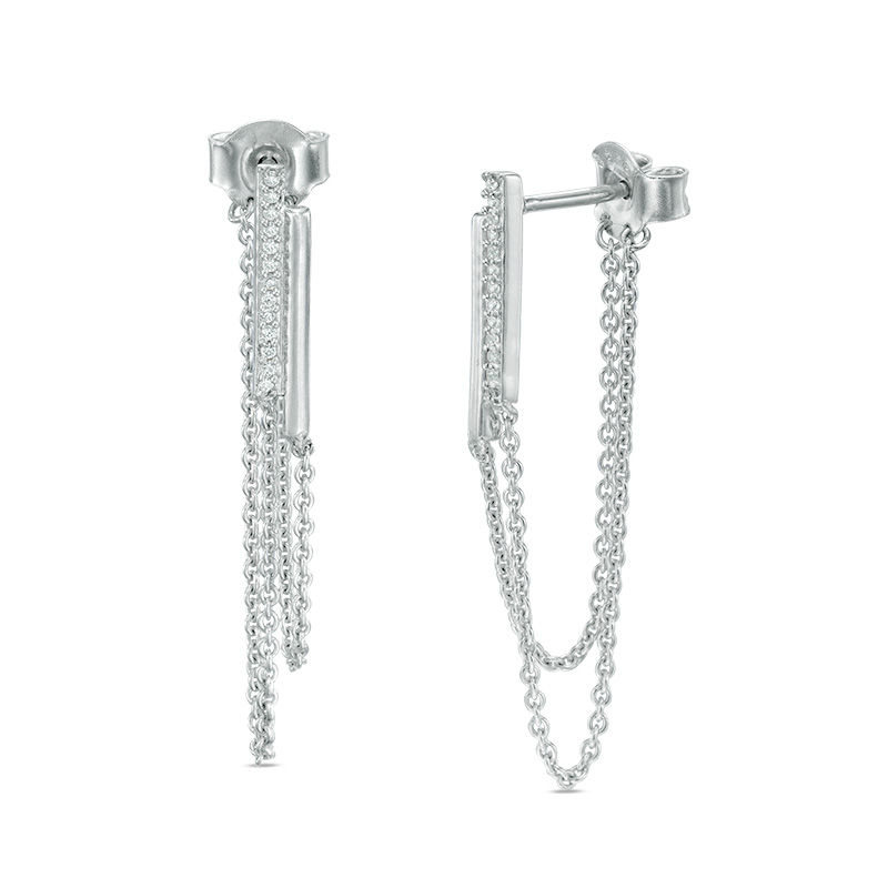 0.09 CT. T.W. Diamond Vertical Bar Two Chain Loop Drop Earrings in Sterling Silver