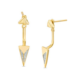 Diamond Accent Pyramid Front/Back Earrings in Sterling Silver and 14K Gold Plate