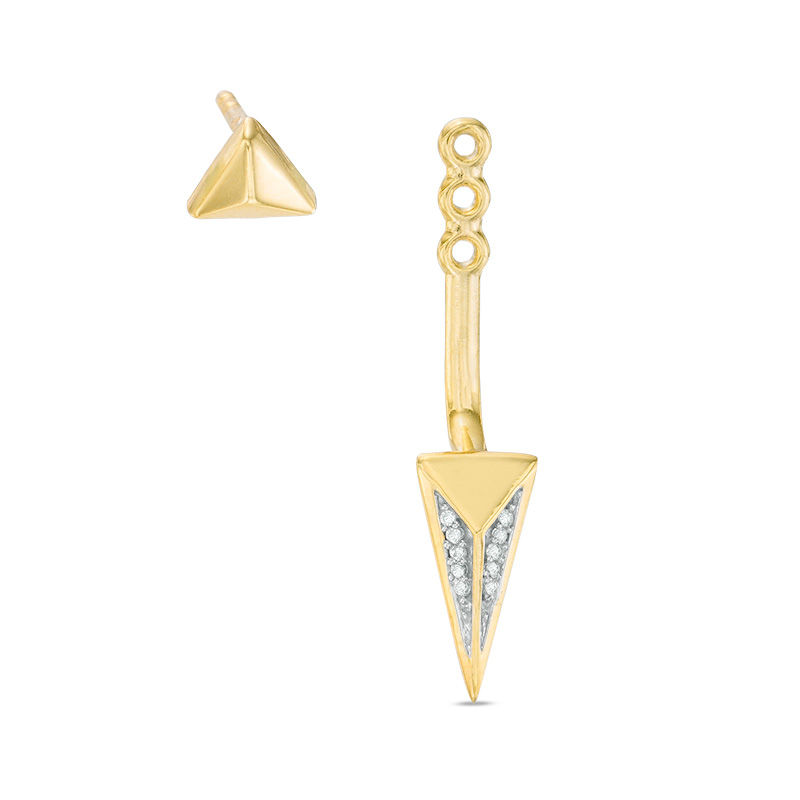Diamond Accent Pyramid Front/Back Earrings in Sterling Silver and 14K Gold Plate