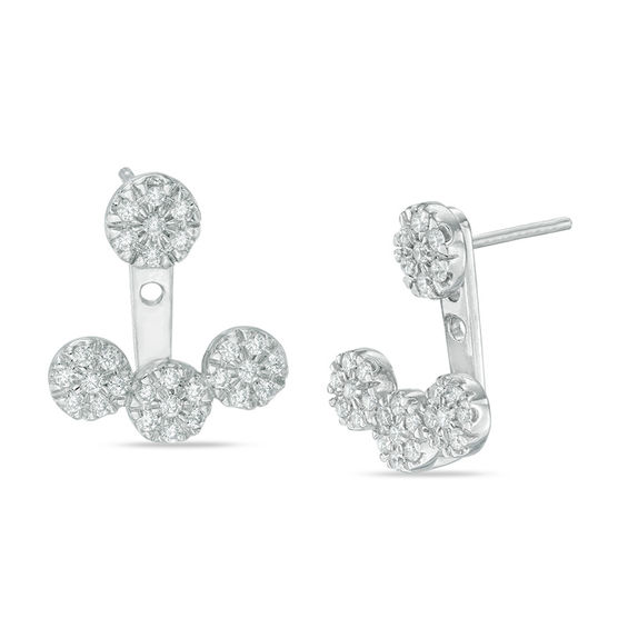 0.45 CT. T.w. Diamond Circle Front/Back Earrings in Sterling Silver