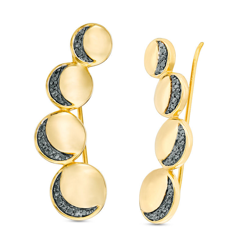 0.18 CT. T.W. Black Diamond Four Moon Crawler Earrings in Sterling Silver and 14K Gold Plate|Peoples Jewellers