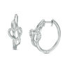 Thumbnail Image 1 of 0.11 CT. T.W. Diamond Heart Woven Hoop Earrings in Sterling Silver