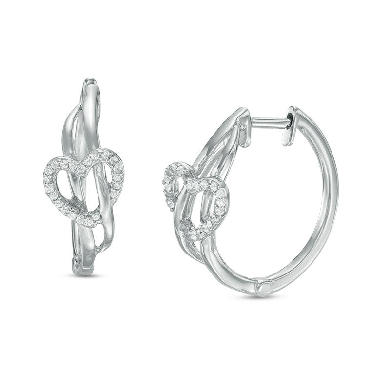 0.11 CT. T.W. Diamond Heart Woven Hoop Earrings in Sterling Silver|Peoples Jewellers