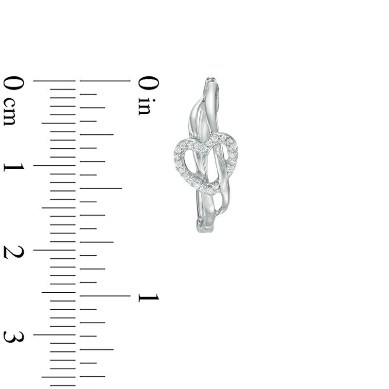 Main Image 2 of 0.11 CT. T.W. Diamond Heart Woven Hoop Earrings in Sterling Silver