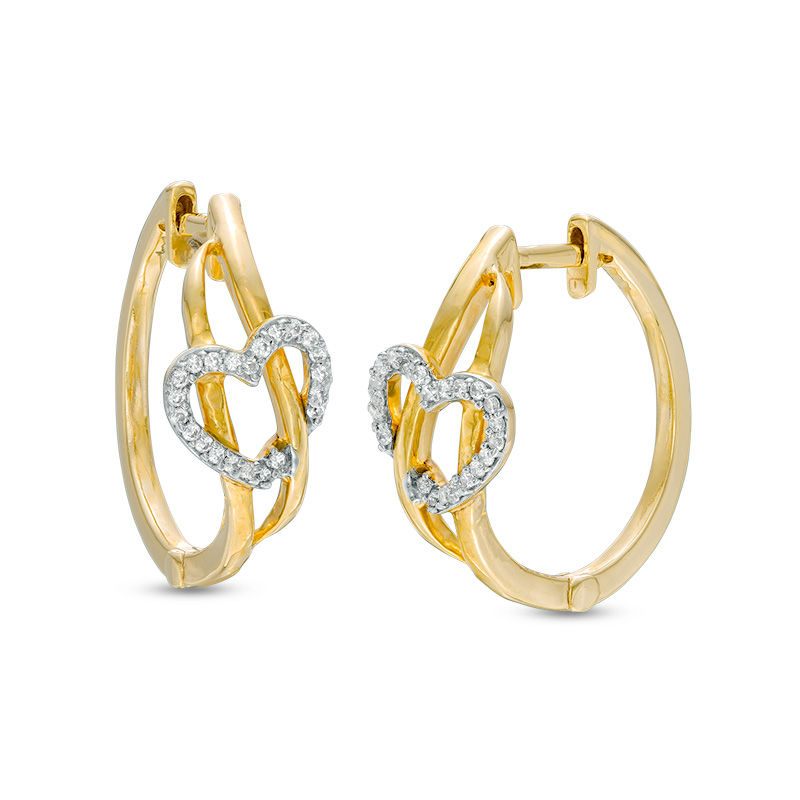 0.11 CT. T.W. Diamond Heart Woven Hoop Earrings in Sterling Silver and 14K Gold Plate|Peoples Jewellers