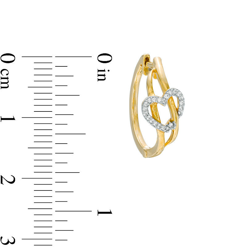 Main Image 2 of 0.11 CT. T.W. Diamond Heart Woven Hoop Earrings in Sterling Silver and 14K Gold Plate