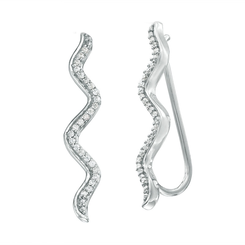 0.15 CT. T.W. Diamond Wavy Crawler Earrings in Sterling Silver