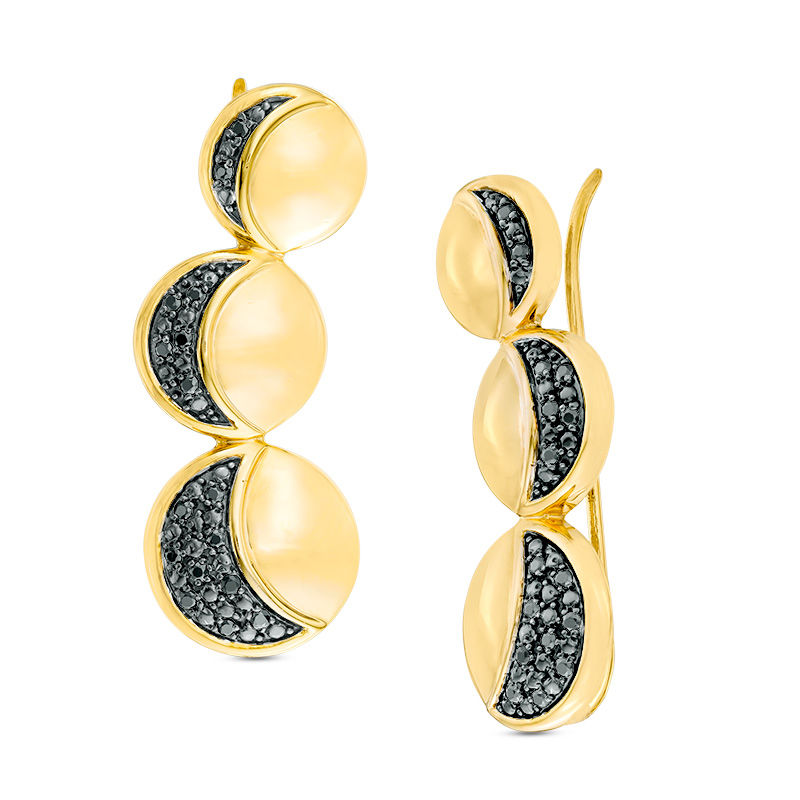 0.23 CT. T.W. Black Diamond Three Moon Crawler Earrings in Sterling Silver and 14K Gold Plate|Peoples Jewellers