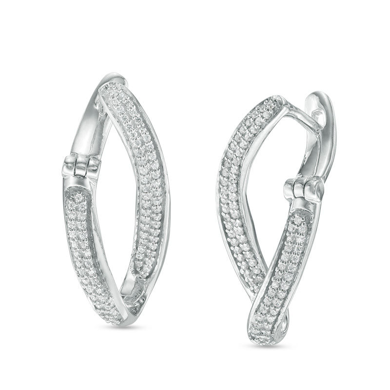 0.45 CT. T.W. Diamond Twist Hoop Earrings in 10K White Gold