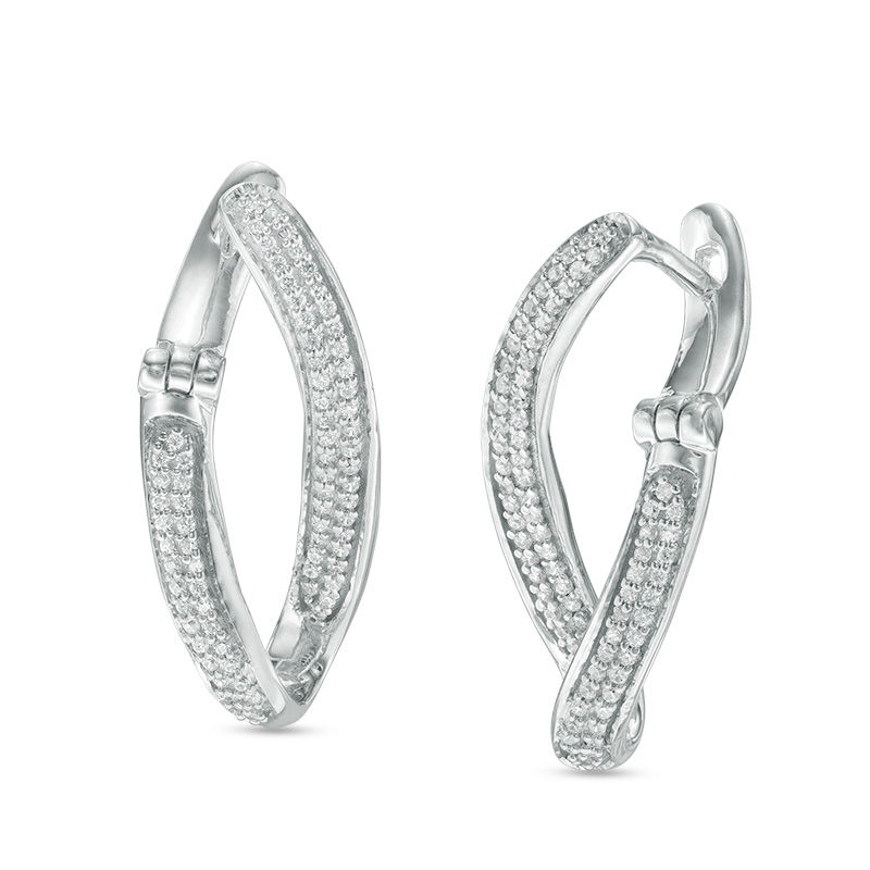 0.45 CT. T.W. Diamond Twist Hoop Earrings in 10K White Gold|Peoples Jewellers