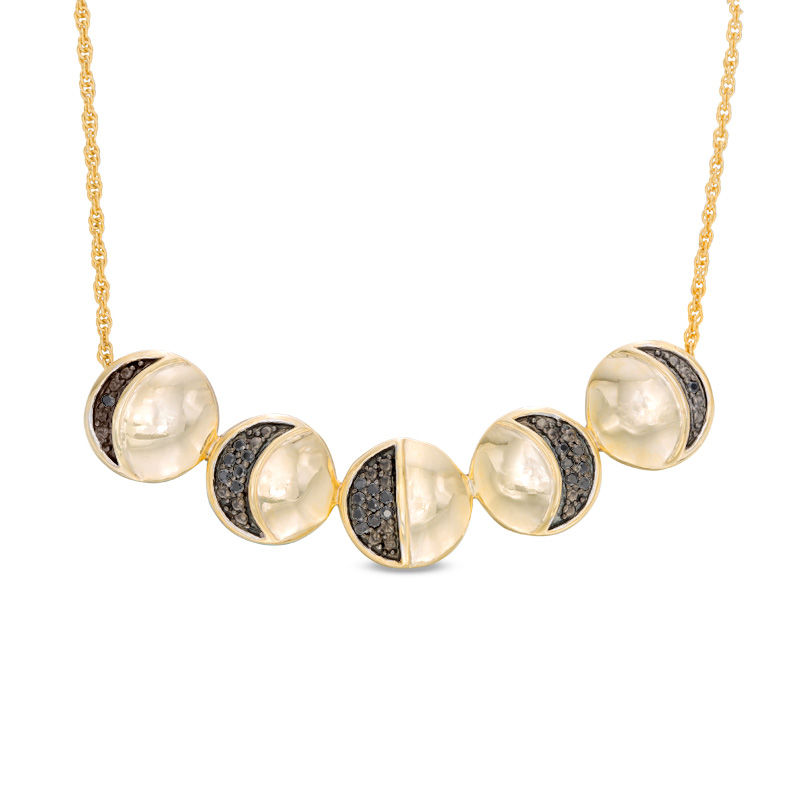 0.15 CT. T.W. Black Diamond Moon Phase Necklace in Sterling Silver and 14K Gold Plate - 16"|Peoples Jewellers