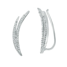 0.18 CT. T.W. Diamond Split Curve Crawler Earrings in Sterling Silver